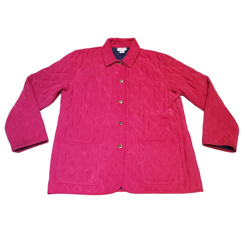 Vintage Alfred Dunner Women's Red Quilted‎ Barn Jacket Blue Lined Coat Size 14